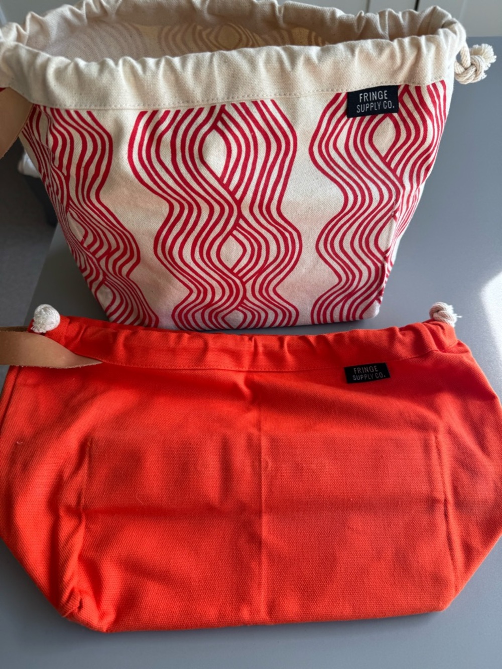 Set of two canvas knitting project bags